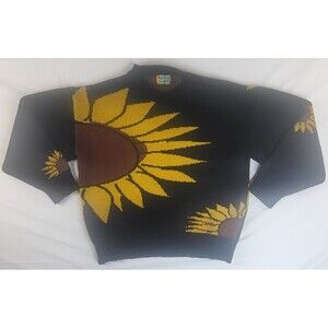 YWFG Sunflower Knit Sweater Black Pullover Womens Size Small (See Pictures)